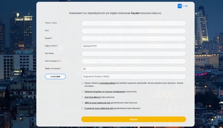 <p>İstanbulkart’ınızı kişiselleştirmek için linkte açılan bilgileri doldurarak Kaydet butonuna tıklamanız gerekiyor.</p>