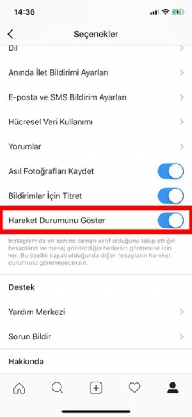 Ayarlar listesinde biraz aşağıda bulunan 