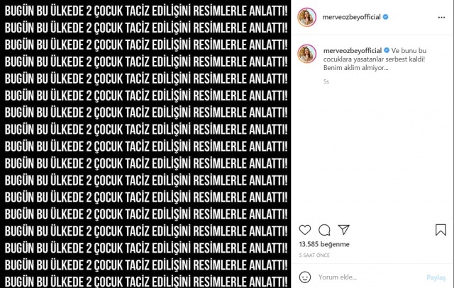 Merve Özbey, Instagram hesabı üzerinden yaptığı paylaşımda 