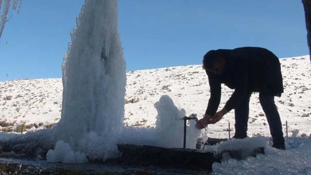 Patlayan su borusu ağaçları dondurdu