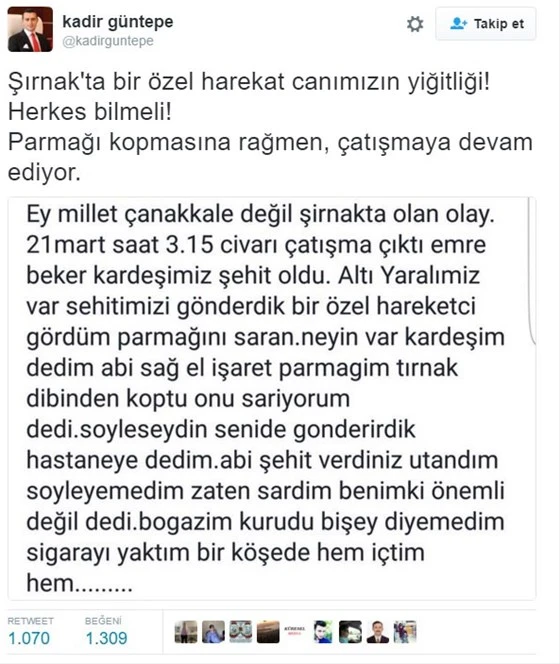 Kahraman polisin sözlerini Kaymakam paylaştı