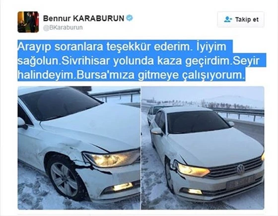 Ak parti'li vekil bennur karaburun sivrihisar yolunda trafik kazası geçirdi