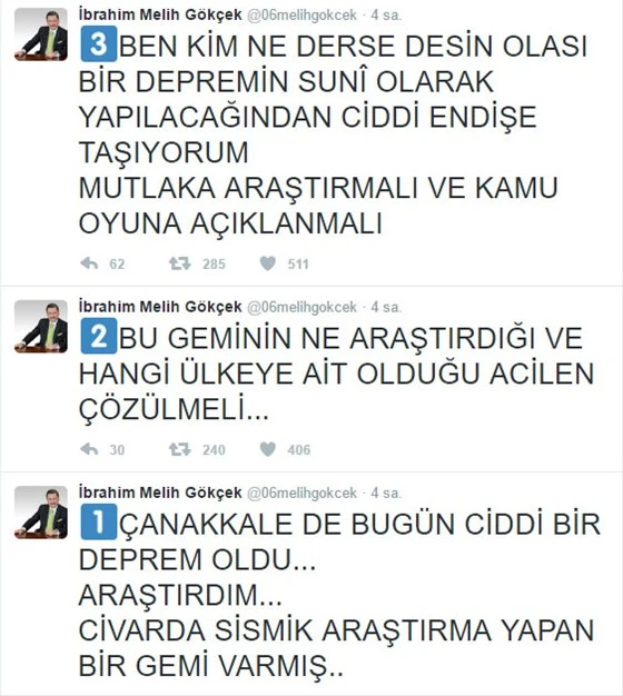 Çanakkale depremi için Gökçek'ten bomba iddia