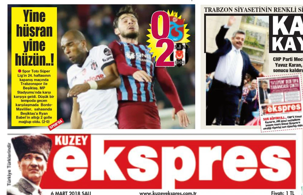 Trabzonspor'un Beşiktaş mağlubiyeti gazetelere böyle yansıdı