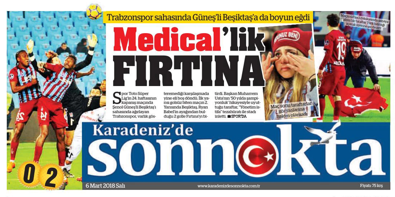 Trabzonspor'un Beşiktaş mağlubiyeti gazetelere böyle yansıdı