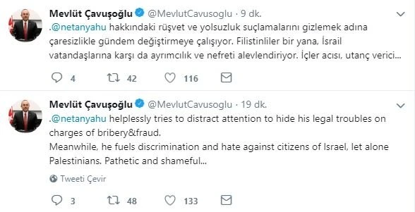 Bakan Çavuşoğlu'ndan Netanyahu'ya sert tepki