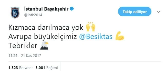 Medipol Başakşehir'den Beşiktaş'a Şampiyonlar Ligi başarısı sonrası tebrik