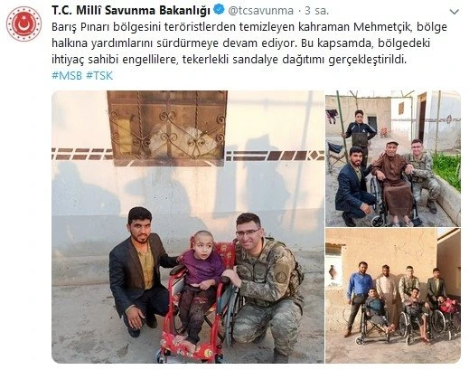 Mehmetçik, Barış Pınarı Harekatı bölgesindeki engellilere umut oldu: Tekerlekli sandalye dağıtımı yapıldı