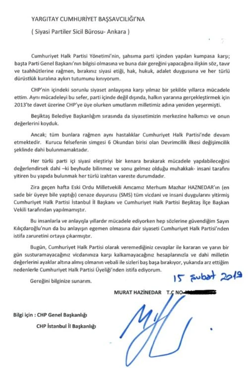 Beşiktaş eski Belediye Başkanı Murat Hazinedar CHP'den istifa etti