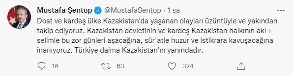 TBMM Başkanı Şentop'tan Kazakistan açıklaması