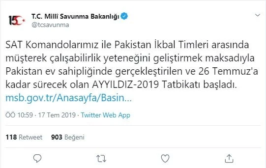 Bakanlık duyurdu! Ayyıldız-2019 Tatbikatı başladı