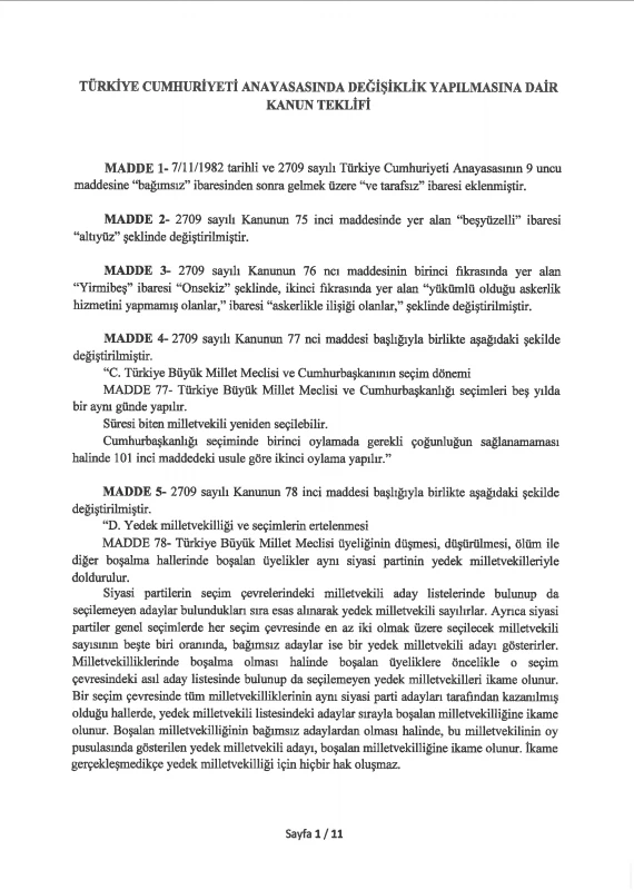 Anayasa değişikliği meclise sunuldu. İşte değiştirilmesi planlanan maddeler!