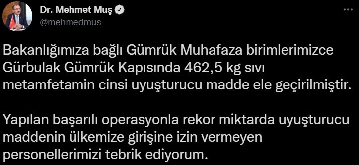 Son dakika! Bakan Muş duyurdu! Rekor miktarda uyuşturucu ele geçirildi