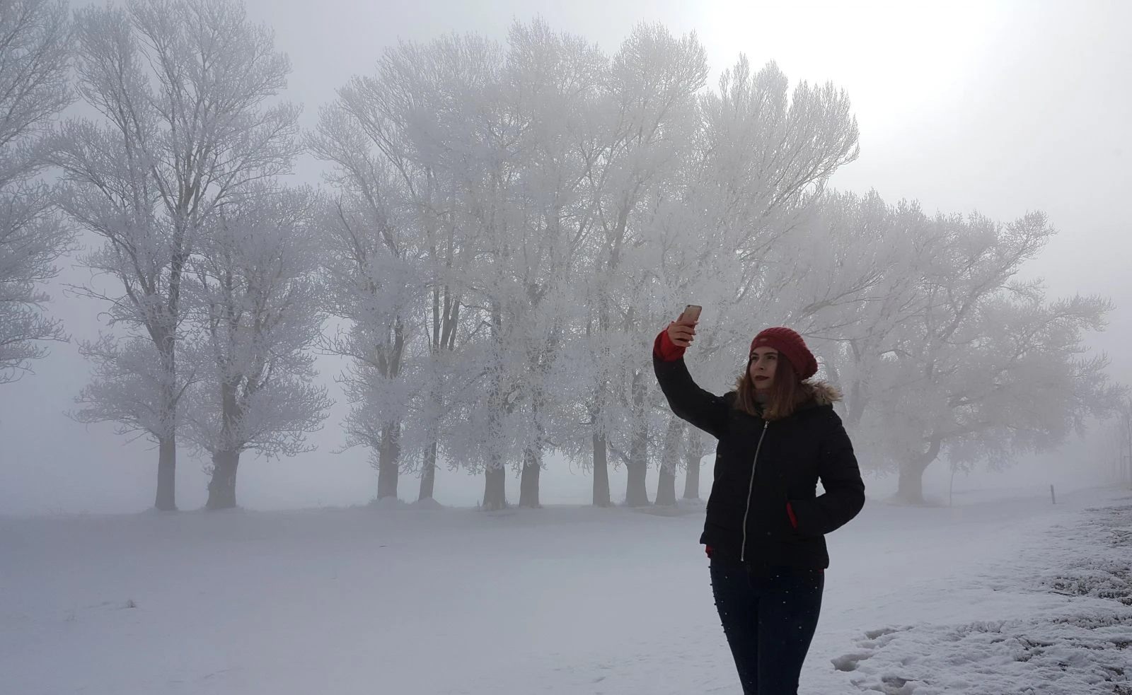 Erzurum'da düşen kırağı sonrası görsel şölen