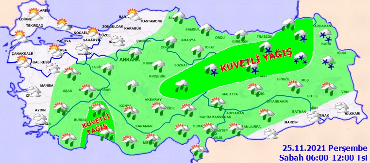 Meteoroloji'den il il kar ve yağmur uyarısı! Tüm bölgelerde etkili olacak (25 Kasım hava durumu)