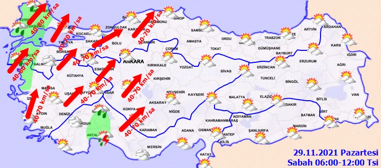 17 ilde turuncu 35 ilde sarı alarm! Kuvvetli yağış ve fırtına geliyor (29 Kasım hava durumu)