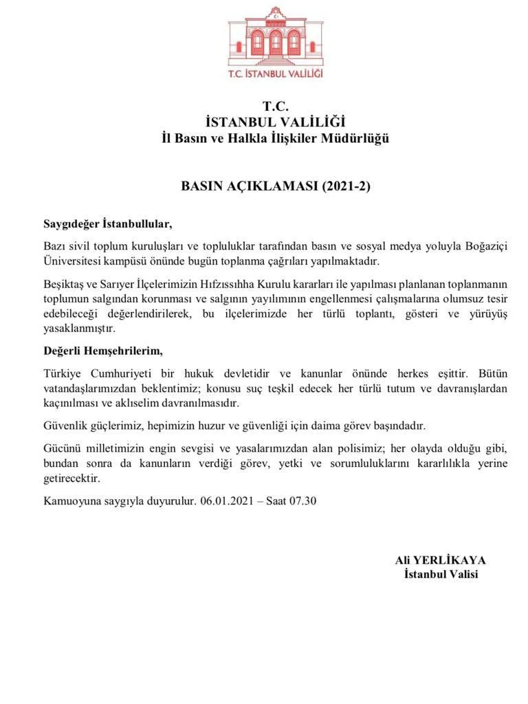 Beşiktaş ve Sarıyer'de gösteri ve yürüyüşlere yasak!