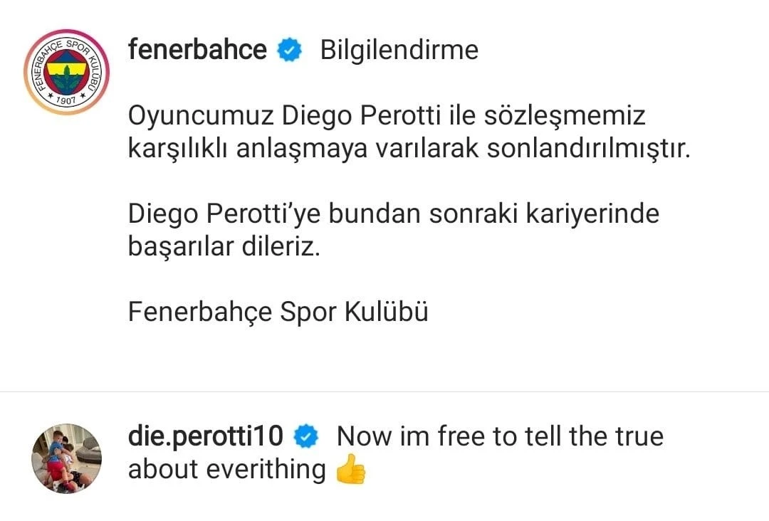 Fenerbahçe, Perotti'nin sözleşmesini feshetti!
