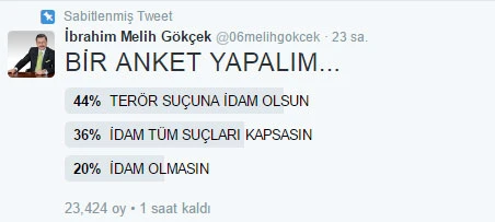 Melih Gökçek'ten 'idam' anketi
