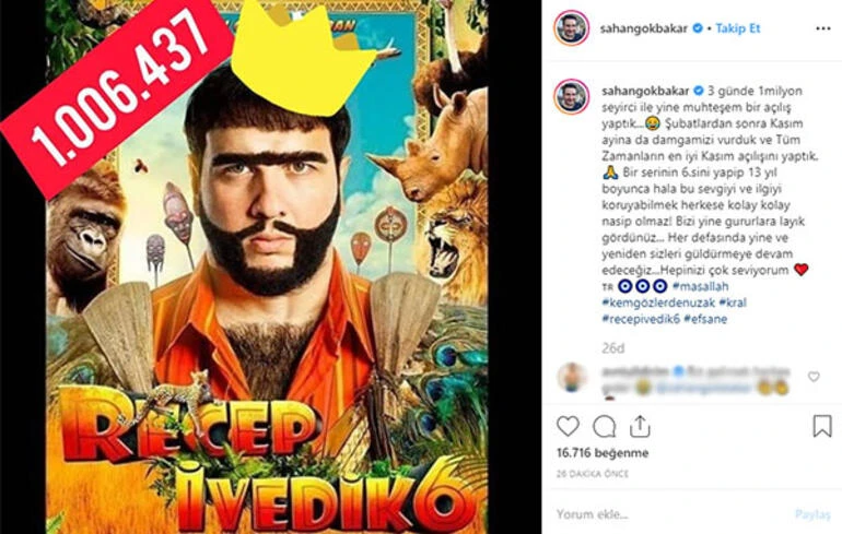 'Recep İvedik 6'yı ilk üç günde kaç kişi izledi?