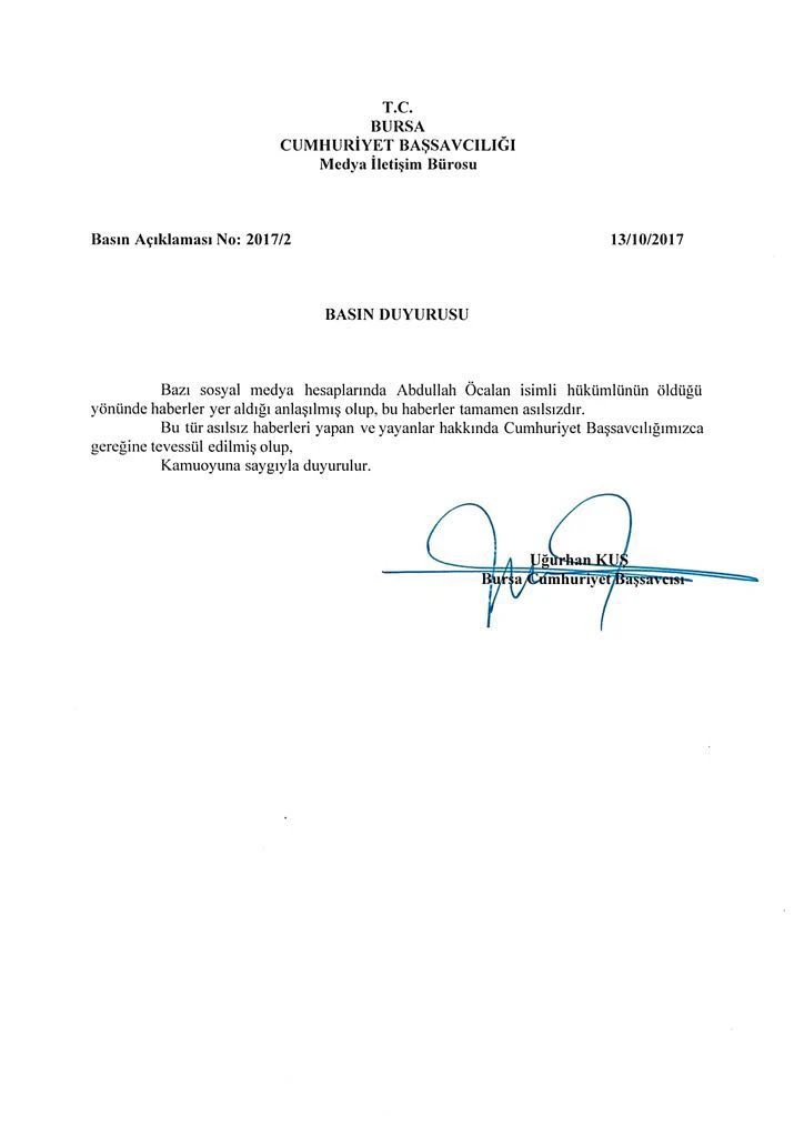 Öcalan öldü mü? Başsavcılık'tan resmî açıklama geldi