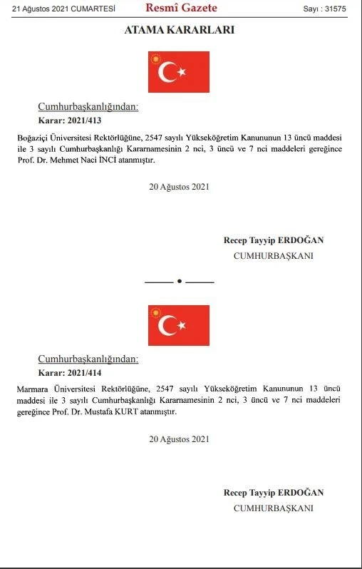 Son dakika: Resmi Gazete'de yayımlandı: Boğaziçi ve Marmara Üniversitesi rektörleri belli oldu