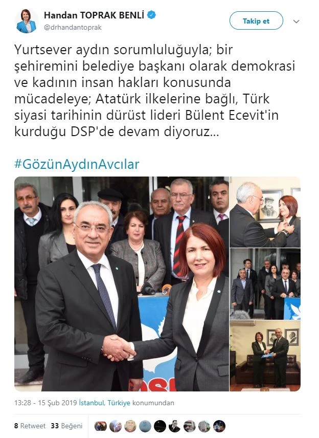 CHP’li Avcılar Belediye Başkanı Handan Toprak Benli, resmen DSP’ye geçti