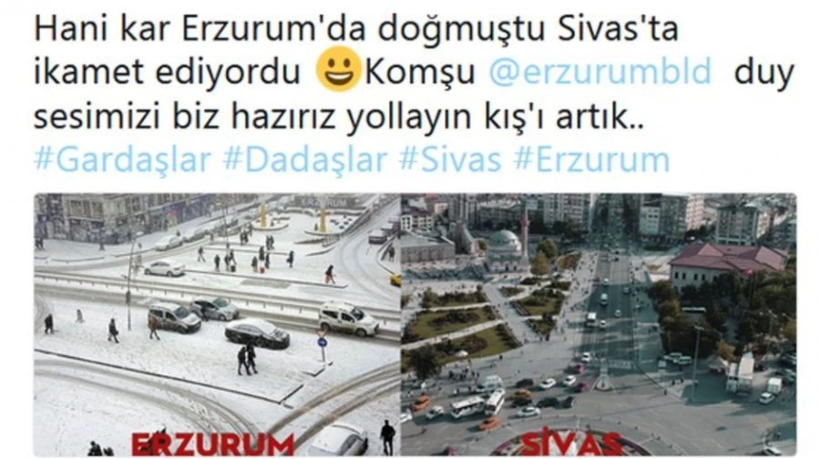 Sivas Belediyesi'nin kar çağrısına Erzurum Belediyesi'nden yanıt