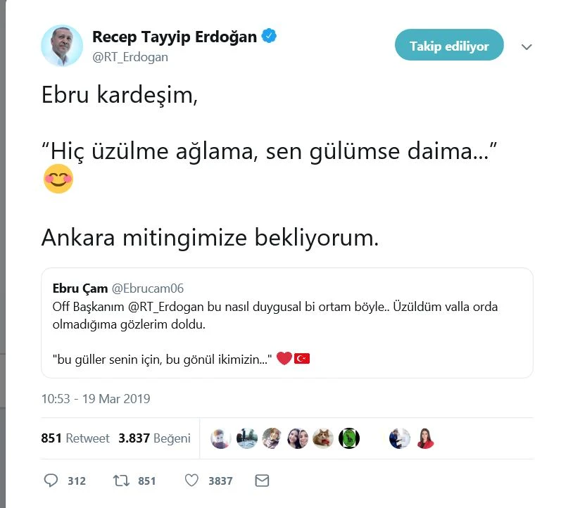 Cumhurbaşkanı Erdoğan'dan takipçisine yanıt: Hiç üzülme ağlama, sen gülümse daima