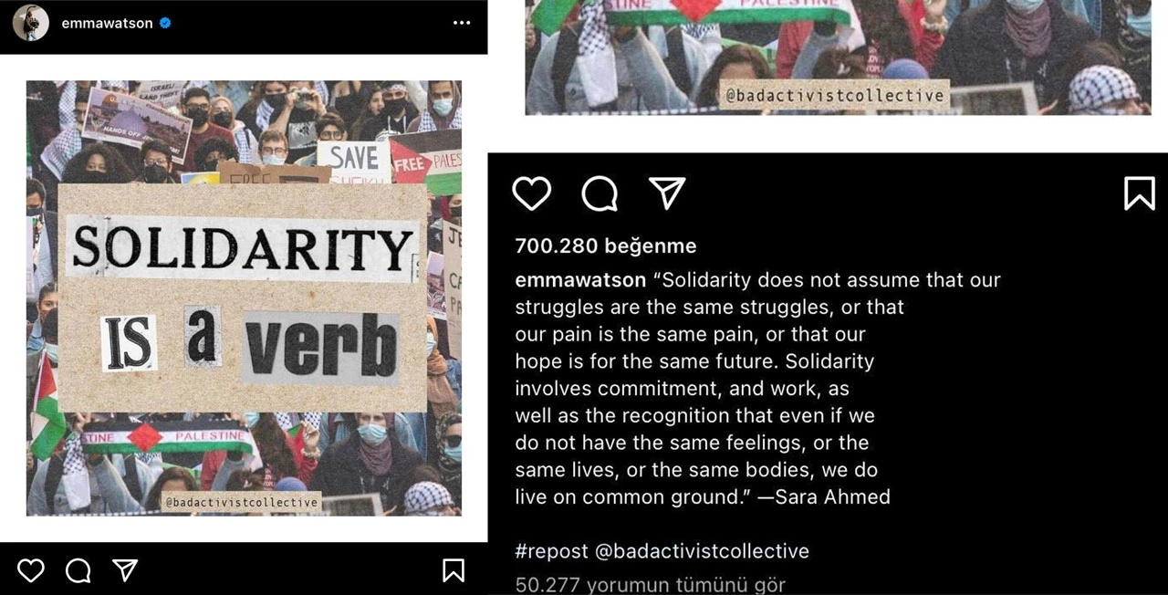 Harry Potter'ın yıldızı Emma Watson'dan Filistin'e destek