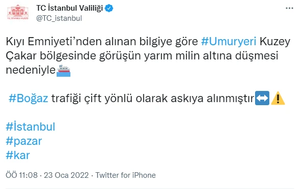 Son dakika! İstanbul Valiliği duyurdu: Boğaz trafiği çift yönlü askıya alındı