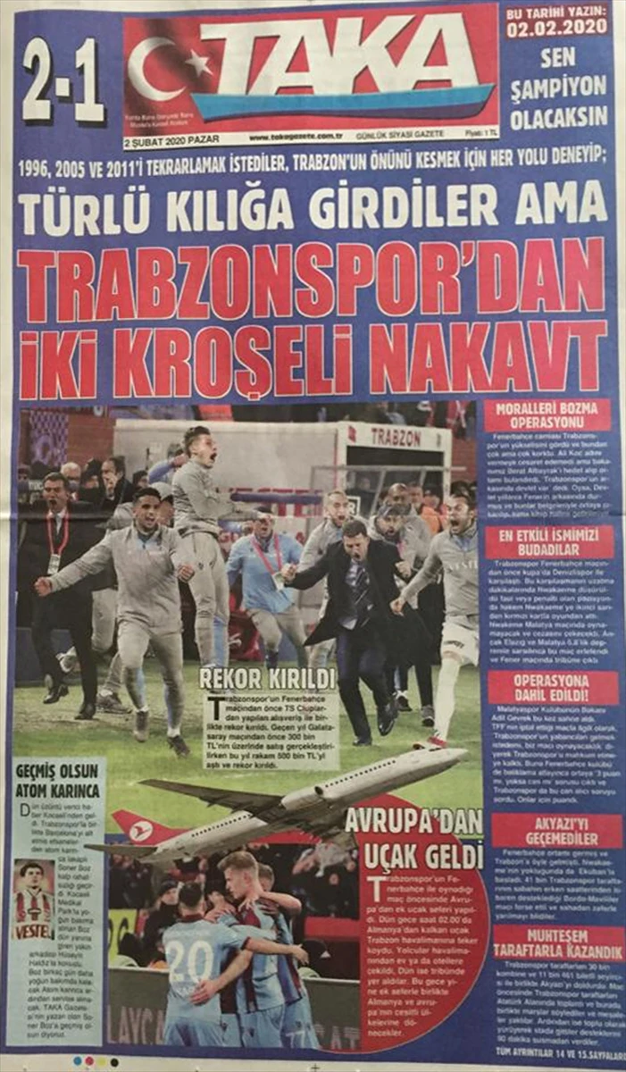 Trabzon yerel basınında Fenerbahçe galibiyetinin yankıları