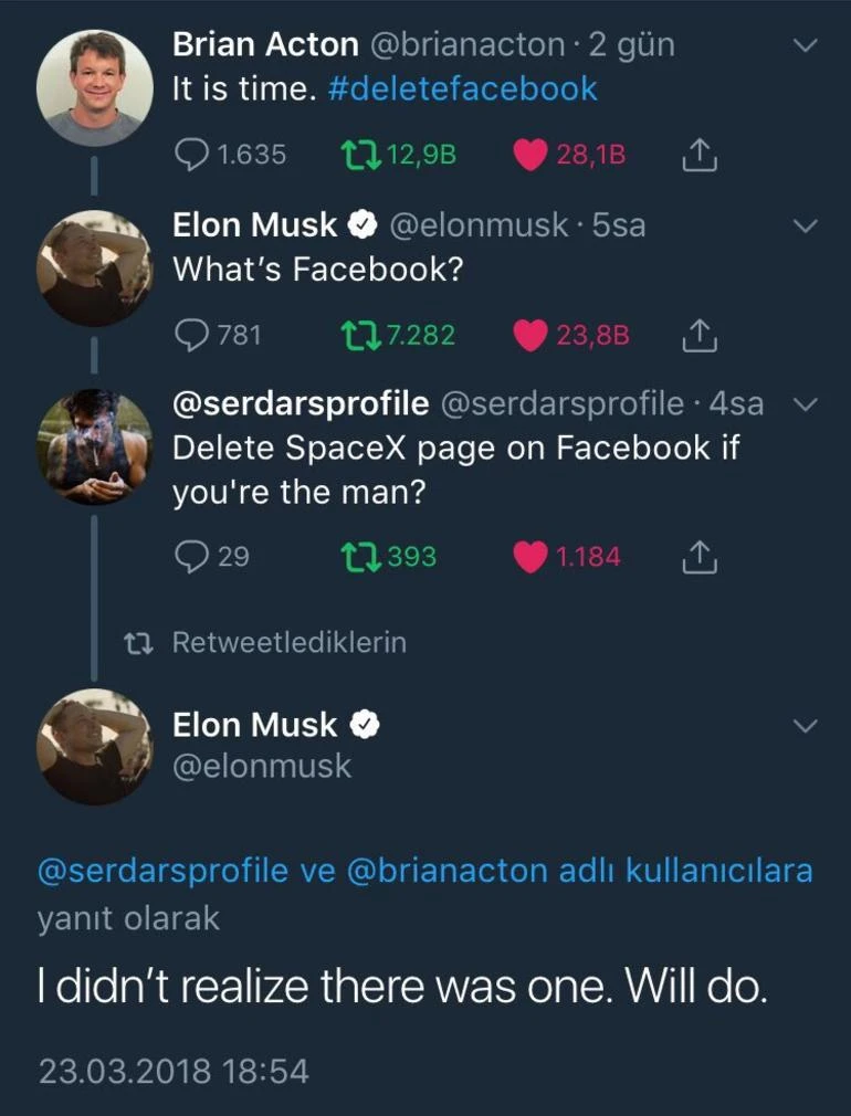 Elon Musk şirketlerinin Facebook sayfalarını sildi