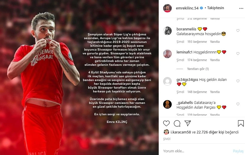 Emre Kılınç, Sivasspor’a veda etti