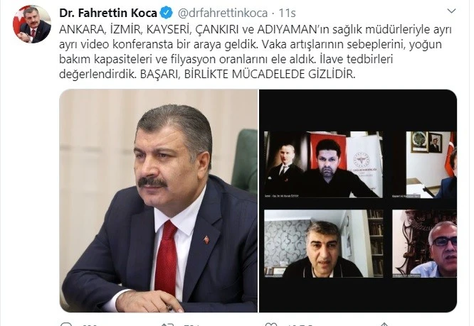 Sağlık Bakanı Koca'dan İl Sağlık Müdürü Benli'ye teşekkür