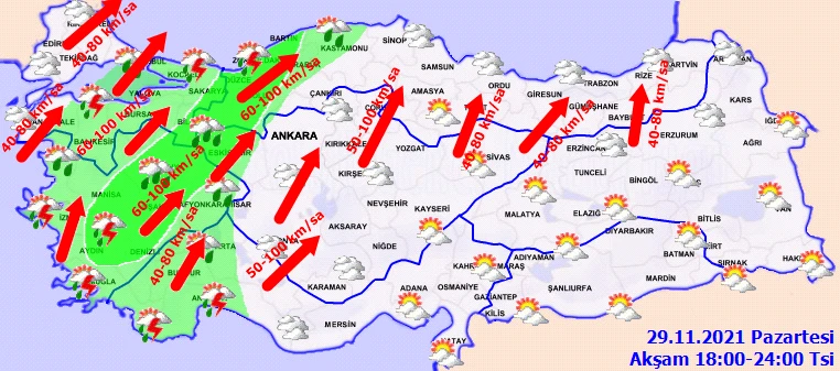 17 ilde turuncu 35 ilde sarı alarm! Kuvvetli yağış ve fırtına geliyor (29 Kasım hava durumu)