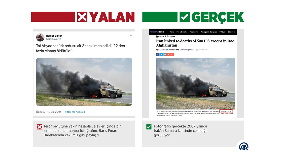 Barış Pınarı Harekatı aleyhine 'yanan askeri araç' fotoğraflarıyla manipülasyon