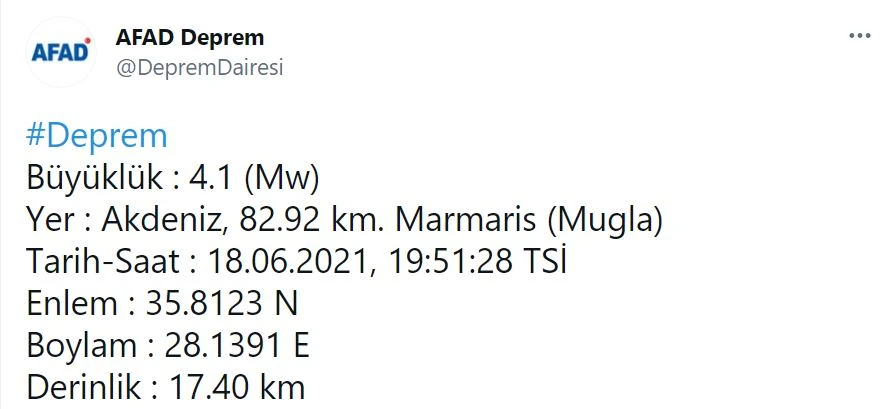 Muğla'da 4.1 şiddetinde deprem