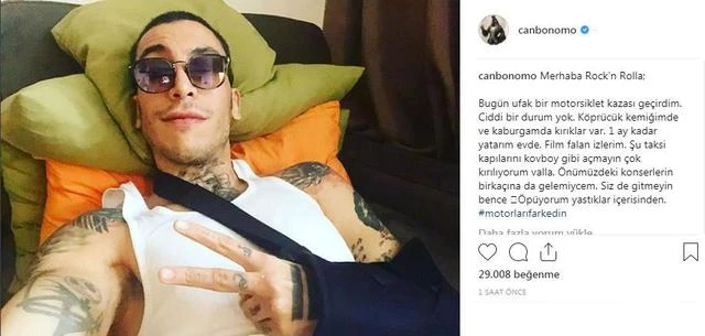 Can Bonomo motosiklet kazası sonrası ölümden döndü