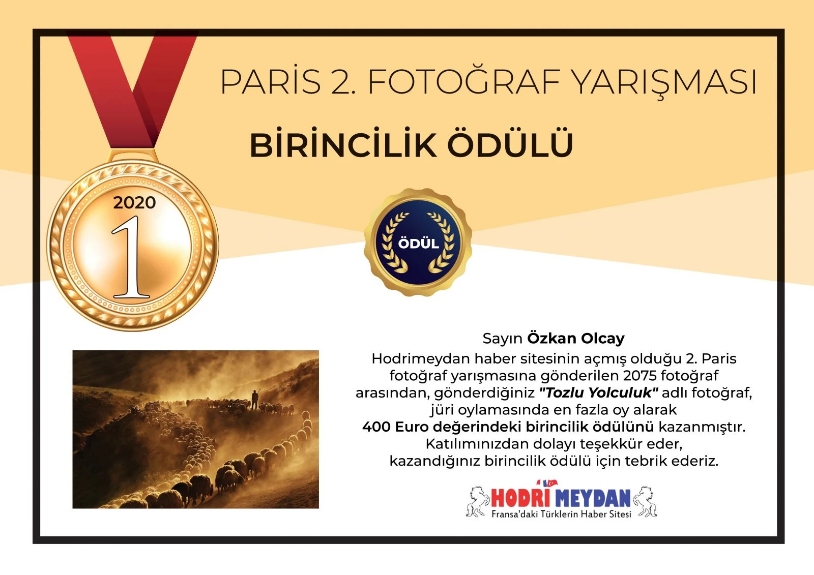 İHA Muhabiri Özkan Olcay’a Fransa’dan birincilik ödülü