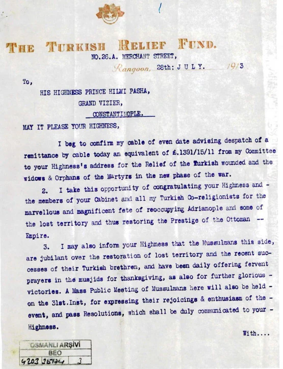 Arakanlıların Osmanlı'ya yaptığı yardımın belgeleri