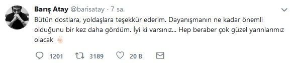 Barış Atay serbest bırakıldı, işte ilk paylaşımı