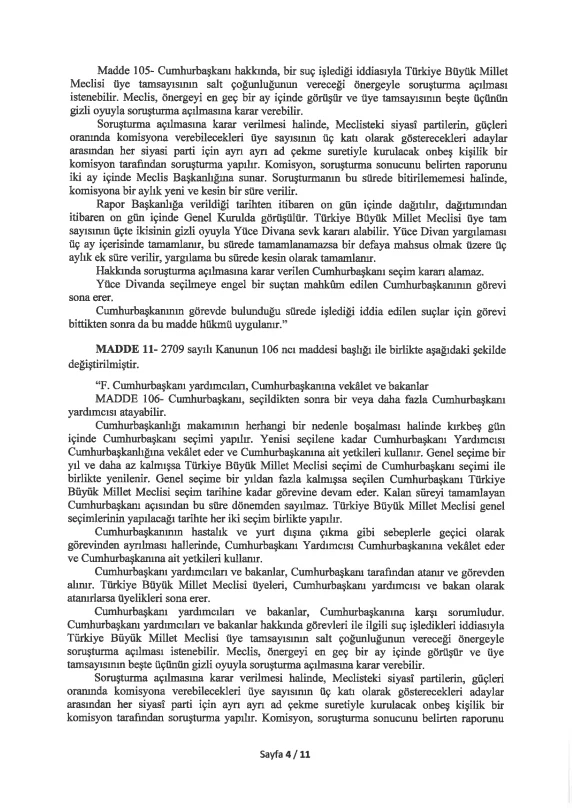 Anayasa değişikliği meclise sunuldu. İşte değiştirilmesi planlanan maddeler!