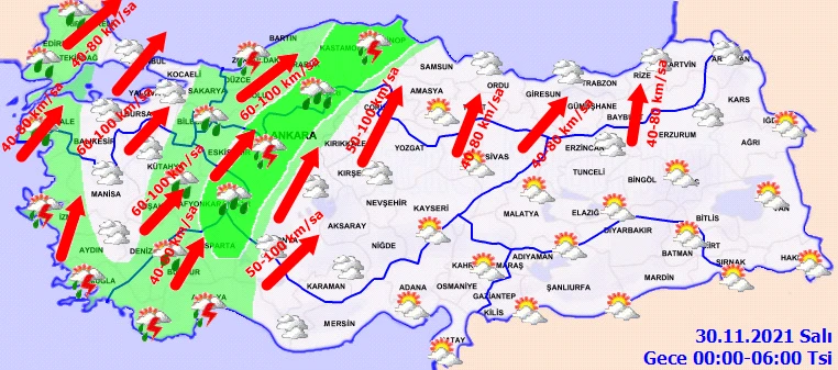 17 ilde turuncu 35 ilde sarı alarm! Kuvvetli yağış ve fırtına geliyor (29 Kasım hava durumu)