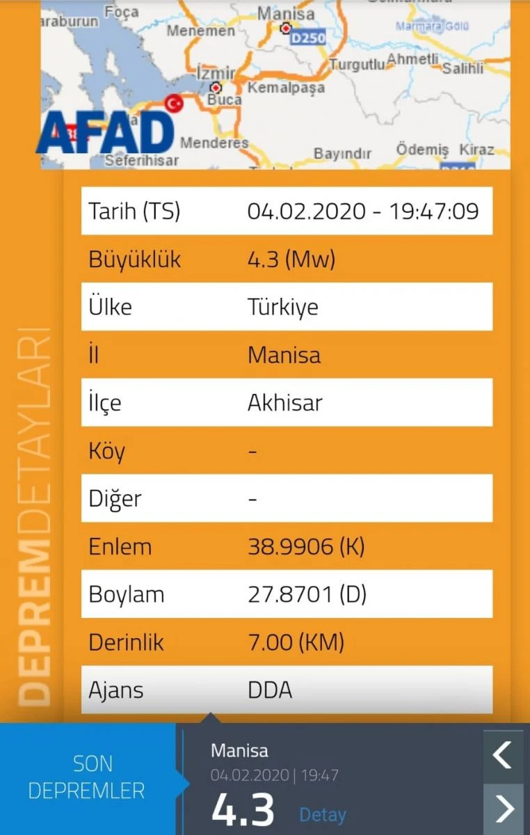 Manisa'da 4.3 büyüklüğünde deprem!