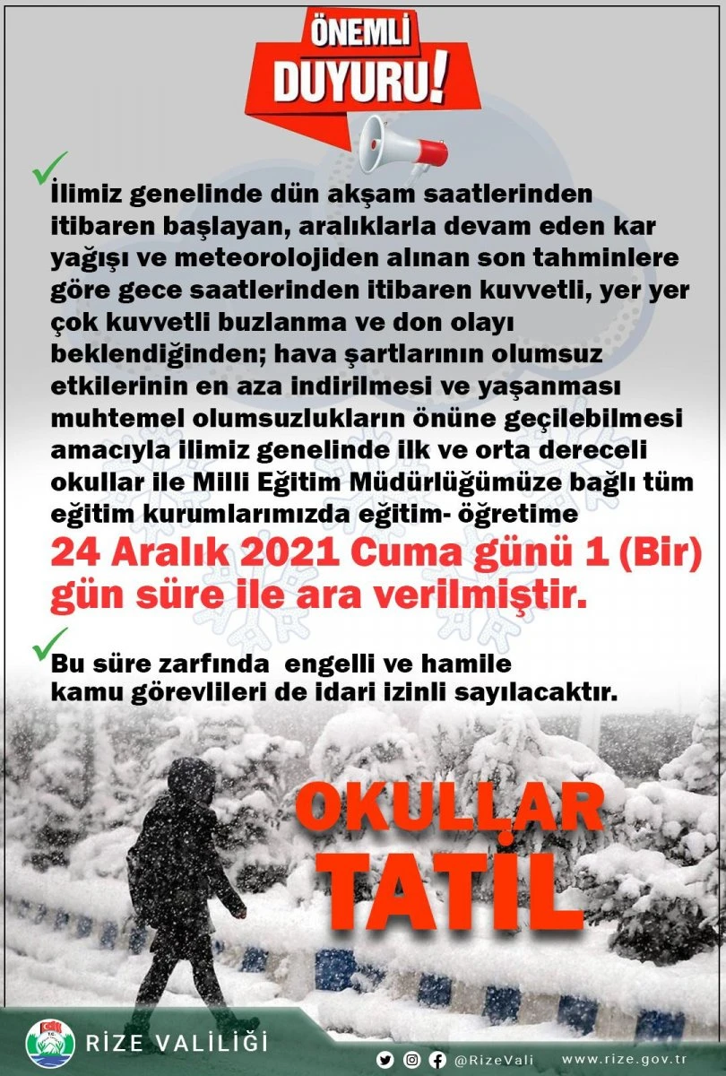 Rize’de okullara kar tatili! Öğrencilerin sempatik isteğine valilik karşılıksız kalamadı