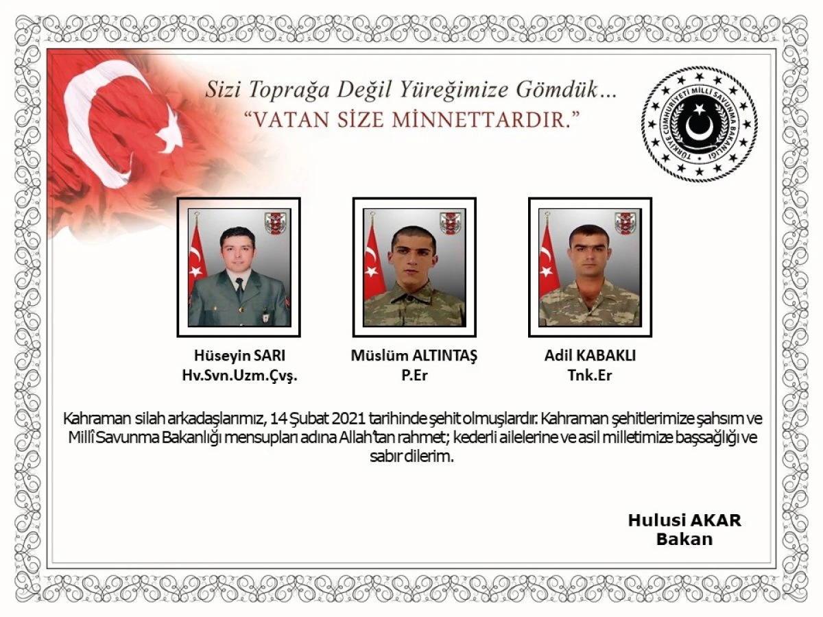 MSB’den Gara’da şehit olanlar için başsağlığı mesajı