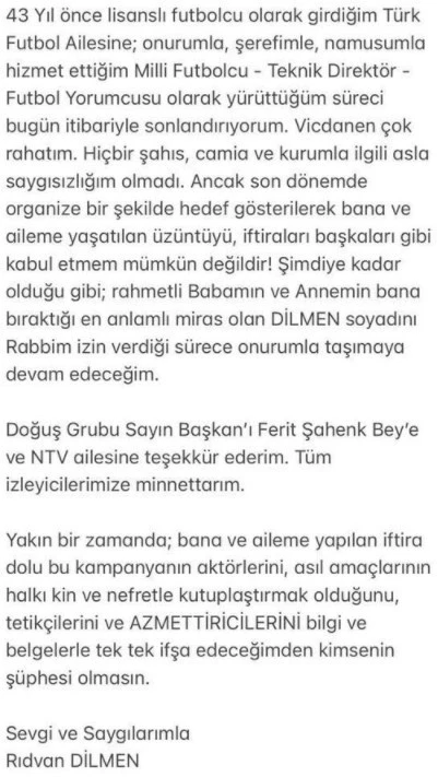 Rıdvan Dilmen, yorumculuğu bıraktığını açıkladı