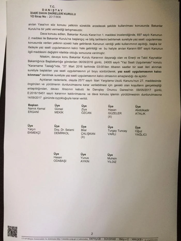 Yaz saati için yürütmeyi durdurma kararı