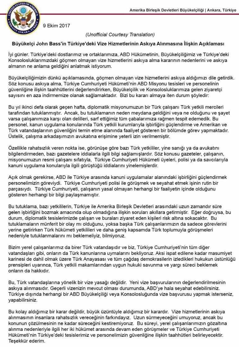 ABD'den vize kriziyle ilgili açıklama